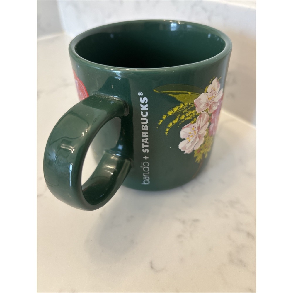 Starbucks Mug Floral Green Ceramic Holiday 2018 12 oz Bando Red Rose - Picture 7 of 8